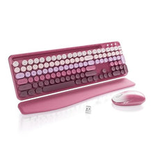 Load image into Gallery viewer, Wireless Keyboard and Mouse, Colorful 104-Key QWERTY with Round Keys, Phone Holder, Wrist Rest, Power Buttons, 2.4GHz USB for PC Laptop (Rose Red Gradient), RoseRedGradient_1