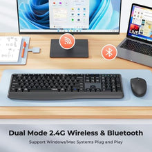 Load image into Gallery viewer, Wireless Keyboard and Mouse Combo, 2.4G/Bluetooth Silent Full-Size Cordless Keyboard Mouse Combo, 3800 DPI Optical Mouse, Wrist Rest, Portable Keyboard Mouse Set for Mac, Windows, Laptop_1148