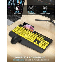 Load image into Gallery viewer, Wireless Keyboard and Mouse Combo - Large Print Ergonomic Keyboard with Wrist Rest, Phone Holder, Sleep Mode, Silent 2.4GHz Keyboard Mouse Set for Computer, Laptop, PC, Mac, Windows - Trueque_1211