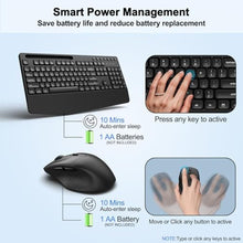 Load image into Gallery viewer, Wireless Keyboard and Mouse Combo with Palm Rest, Phone Holder, Full-Size Quiet Wireless Ergonomic Keyboard and Mouse, Comfortable Natural Typing Compatible for Windows, Laptop, Mac, PC, BlackGraphite_602