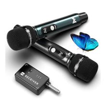 Load image into Gallery viewer, Wireless Microphones, Professional Dual Wireless Microphone with 240 ft Effective Range, 3ms Transmission Rate, Studio Grade Sound Pick Up Mic Head, Metal Body, Microphone for Singing, Speech, Grey_1