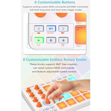 Load image into Gallery viewer, Wireless MIDI Controller Pads, Bluetooth Portable USB with 16 Drum 8 Assignable Knobs & 6 Customizable Buttons, Wireless MIDI Beat Maker_681