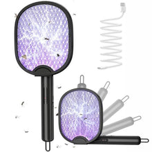 Load image into Gallery viewer, WOCVRYY Electric Fly Swatter Foldable Bug Zapper Racket with 4000V 1800mAh Rechargeable Battery 5-Layer Safety Mesh Dual Modes with Mosquito Light Suitable for Indoor or Outdoor Use(Black)_1