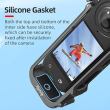 Load image into Gallery viewer, WOENJO Aluminum Frame Cage for Insta360 X4, Protective Case for Insta 360 X4 Accessories, with 1/4" Threads, Cold Shoe Mount, Folding Fingers, Silicone Lens Cap, black_6079