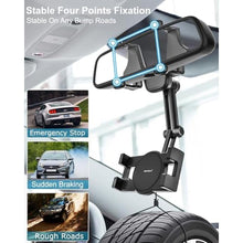 Load image into Gallery viewer, woleyi Car Rear View Mirror Tablet Holder - 360 Rotatable Rearview Mirror Tablet Mount for Car, Anti-Shake Retractable Tablets Clip for 4.7-11" iPad Pro Air Mini, iPhone, Galaxy Tabs, Z Fold, Fire HD, Black_3417