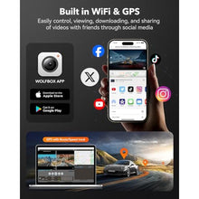 Load image into Gallery viewer, WOLFBOX 4K Dash Cam Front and Rear, WiFi UHD 2160P/1080P Mini Dash Camera for Cars,32GB Card Included,Built-in GPS,WDR,Night Vision,24H Parking Mode, G-Sensor, Loop Recording,Supports 256GB Max, Black_1798