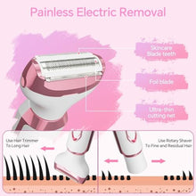 Load image into Gallery viewer, Women's Electric Razor Bikini Trimmer, 4-in-1 Cordless Shaver for Face, Legs, Underarms, Pubic Hair Wet/Dry Use, Painless Hair Removal, Pink_1750