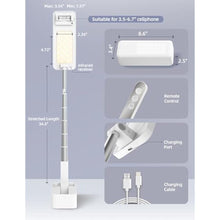 Load image into Gallery viewer, Woumlaiy Overhead Phone Stand for Recording,Overhead Phone Mount, Foldable/Extendable/Rechargeable Phone Stand with Light&Wireless Remote, for Photo/Vlog Kit/Tiktok/Unboxing Video,Cooking.v10, White_7422