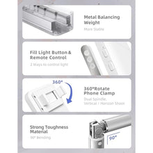 Load image into Gallery viewer, Woumlaiy Overhead Phone Stand for Recording,Overhead Phone Mount, Foldable/Extendable/Rechargeable Phone Stand with Light&Wireless Remote, for Photo/Vlog Kit/Tiktok/Unboxing Video,Cooking.v10, White_7423