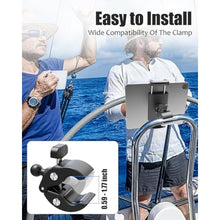 Load image into Gallery viewer, Wukanleng Tablet Holder for Boat Helm Bar Post Rod, 360 Rotation Universal Boat Handlebar Clamp Mount with Aluminum Alloy Base Compatible with iPad Pro 12.9/Air/Mini, Smartphones More Devices 4-13'', Black_4857