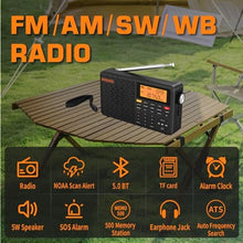 Load image into Gallery viewer, XHDATA D109WB Portable AM/FM/SW/LW/WB Weather Radio Shortwave Radio Receiver with NOAA Alert, Battery Operated Great Sound Wireless BT Mp3 Speaker, SOS Alert Alarm Clock Sleep Function, Black_7356