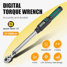 Load image into Gallery viewer, XLIT 1/2 Digital Torque Wrench Set 7.5-250.8 ft-lb/10.2-340 Nm, 2% Accuracy, LED & Buzzer Alerts, with 3 Adapters (1/4", 3/8"& Extension Bar), Industrial CR-V Steel for Car, Motorcycle, Bike Repair, Black_5464