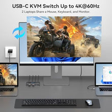 Load image into Gallery viewer, XPTSFDU 4K@60Hz USB C KVM Switch 1 Monitor 2 Computers HDMI KVM Switch 2 Laptops Share 1 Monitor 3 USB Devices with Up to 100W PD Charging for Windows Mac Laptop_291
