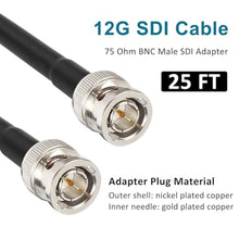 Load image into Gallery viewer, XRDS -RF 12G SDI Cables 25FT, SDI Video Cable 3G/6G/12G 75ohm BNC Male Cable Supports HD-SDI/3G/6G-SDI/4K/8K for Video Security Camera SDI Converter, Black_409