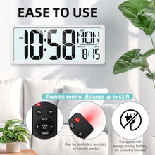 Load image into Gallery viewer, XREXS Large Digital Wall Clock Battery Operated with Backlight, White_605