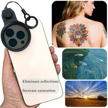 Load image into Gallery viewer, Yadsux 52mm CPL Polarizing Filter Clip-on Lens Kit for iPhone 17, 16, 15, 13, 12, Samsung and Android Phones, with Lens Cap, Filter Case, Cleaning Cloth, black_835