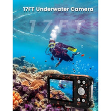 Load image into Gallery viewer, YEEIN Underwater Camera 4K 48MP Autofocus Selfie Dual Screen Waterproof with Floating Strap and 32GB Card, 17FT Compact Waterproof Digital Camera for Snorkeling, Orange_1591