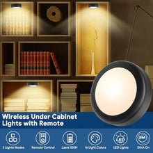 Load image into Gallery viewer, Yiliaw 6 Pack LED Puck Lights Remote Control 16 Color Changeable Under Cabinet Lights, Battery Operated Lights Night Light with Dimmer & Timmer for Closet Bedroom Kitchen, Black_374