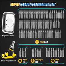 Load image into Gallery viewer, YIYEIE 90Pcs Master Torque Screwdriver Set, 10-70 IN.LB, Inch Pound Torque Screw Driver with S2 Bits, Includes Flat, Hex, Torx, and Phillips Bits, T-BAR Ratchet Wrench, All in One Torque Tool Kit, Standard_6331