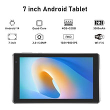 Load image into Gallery viewer, YQSAVIOR Tablets, Android 15 Tablet 7 inch, 8GB RAM 32GB ROM Tablet PC Quad-Core Processor Computer Tablet for Kids, IPS Screen, Dual Camera, WiFi, Bluetooth Tab PC, Black_524