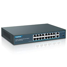 Load image into Gallery viewer, YuanLey 16 Port Gigabit PoE Switch with 2 Gigabit Uplink, 16 PoE+ Port 1000Mbps, 250W 802.3af/at, Metal Desktop/Rackmount, Unmanaged Plug and Play Network Switch, Blue_1