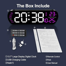 Load image into Gallery viewer, YUANRANER 13.7" Large Digital Wall Clock Remote Control, Dual Alarm, Big LED Display, Auto-Dimming, RGB Night Light, Auto DST Bedroom, Living Room, Office, Purple, DisplaypurpleDigit_711
