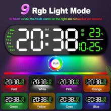 Load image into Gallery viewer, YUANRANER 13.7" Large Digital Wall Clock Remote Control, Dual Alarm, Big LED Display, Auto-Dimming, RGB Night Light, Auto DST Bedroom, Living Room, Office, Purple,Green, DisplaygreenDigit_422