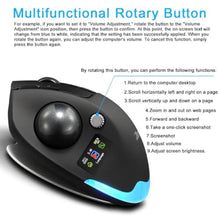 Load image into Gallery viewer, zelotes Wireless Trackball Mouse with Display,Ergonomic Bluetooth Mouse,Rechargeable,4800 DPI, 3-in-1(BT +2.4GHz USB Receiver+Type-C), 8 Programmable Buttons,LED Lighting,for Laptop, PC, Pad,Black_100