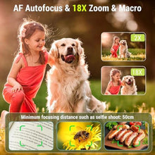 Load image into Gallery viewer, ZEOUPT Digital Camera, 4K 64MP Cameras for Photography, 270Flip Screen Vlogging Camera, Autofocus, Flash, 18X Zoom, 2 Batteries, 64GB Card, Point and Shoot Digital Cameras for Kids Teens, White_176