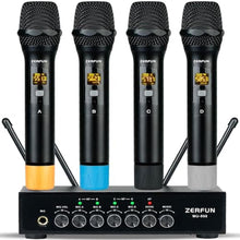 Load image into Gallery viewer, ZERFUN Pro Wireless Microphone System 4 Channel, UHF Metal Cordless Handheld Mics with Echo Bluetooth for Church Karaoke Singing, 4x50 Adjustable Frequency(MU-898 Battery 4 Handheld), MUBattery_1