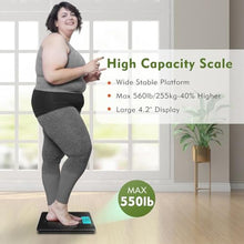Load image into Gallery viewer, ZOETOUCH 560lbs Bathroom Scale for Body Weight, Extra Wide Oversized 12.9" Platform, Large 4.2" LCD Display, High Accuracy Digital Weighing Machine with Heavy Duty Tempered Glass for Bariatric Seniors, Black_7124