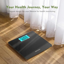 Load image into Gallery viewer, ZOETOUCH 560lbs Bathroom Scale for Body Weight, Extra Wide Oversized 12.9" Platform, Large 4.2" LCD Display, High Accuracy Digital Weighing Machine with Heavy Duty Tempered Glass for Bariatric Seniors, Black_7125