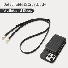 Load image into Gallery viewer, ZVE for iPhone 15 Pro Wallet Case, Crossbody Phone Purse with Card Holder for Women, Zipper Leather RFID Blocking Carrying Cover with Wrist Strap for iPhone 15 Pro 6.1 inch- Black_7511