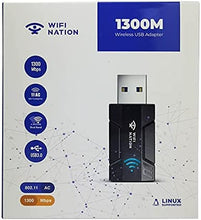 Load image into Gallery viewer, WiFi Nation WiFi Dongle 1300Mbps WiFi Adapter 2.4G/5G Dual Band Mini USB 3.0 802.11ac Wireless Network Adapter for PC Desktop Laptop Windows MacOS & Most of Linux Distros