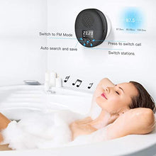 Load image into Gallery viewer, Shower Radio Speaker with Bluetooth 5.0, AGPTEK Waterproof Wireless Bathroom FM with Suction Cup 12H Long Playback Time, Lanyard, LCD Screen Display, Handsfree Calling, Storage Card Playback Black