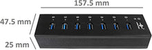 Load image into Gallery viewer, Vantec 7-Port USB 3.0 Hub, Aluminum, Full Powered, Mountable, with All Ports Data & Charging Up to 1.5A, BC 1.2, Premium 12V/3A, 36W Power Adapter (UGT-AH710U3-BK),Black