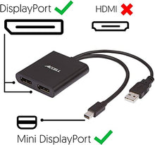 Load image into Gallery viewer, Accell mDP-2DP Multi Monitor Splitter - Mini DisplayPort 1.2 Multi-Stream Transport (MST) Hub - 1x Mini DisplayPort connector, 2x DisplayPort outputs,Black