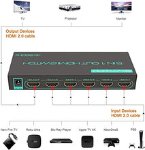 Load image into Gallery viewer, (Newest Version) 4K@60Hz HDMI Switch, SkycropHD 5 Port HDMI 2.0 Switcher with Remote Support Auto Switch, HDR10, Dolby Vision, Dolby Atmos, 18Gbps, CEC