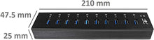 Load image into Gallery viewer, Vantec 10-Port USB 3.0 Hub, Aluminum, Full Powered, Mountable, with All Ports Data & Charging Up to 1.5A, BC 1.2, Premium 12V/5A, 60W Power Adapter (UGT-AH110U3-BK),Black
