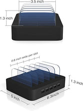 Load image into Gallery viewer, Charging Station for Multiple Devices, MSTJRY USB Charging Station Dock Switch Cell Phone 5 Port Charging Station, Compatible with iPhone iPad Cell Phone Tablets (Black, 5 Short Cables Included)