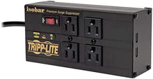 Load image into Gallery viewer, Tripp Lite Isobar 4 Outlet Surge Protector Power Strip with 2 USB Charging Ports, 8ft Long Cord, Right-Angle Plug, Metal, 3330 Joules, Lifetime Limited Warranty & $50K Insurance (IBAR4ULTRAUSBB),Black