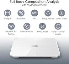 Load image into Gallery viewer, iHealth Nexus Body Fat Scale Smart BMI Scale Digital Bathroom Bluetooth Weight Scale, Body Composition Analyzer with Tempered Glass Platform, Large LED Backlit with Smartphone App, 400 lbs - White
