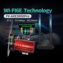 Load image into Gallery viewer, Fenvi AXE3000Pro WiFi 6E AX210 PCI-E WiFi Card Tri-Band Wireless Gigabit BT5.2 802.11ax 2.4Ghz 5Ghz 6Ghz MU-MIMO 160MHZ Desktop PC PCIe Network Adapter for Windows 10 with 1.2m SMA high gain Antenna