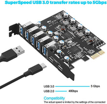 Load image into Gallery viewer, PCI-E to USB 3.0 7-Port(2X USB-C - 5X USB-A ) Expansion Card ,PCI Express USB Add in Card , Internal USB3 Hub Converter for Desktop PC Host Card Support Windows 10/8/7/XP and MAC OS 10.8.2 Above