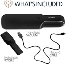 Load image into Gallery viewer, Starument Portable Hand Vacuum Cleaner Handheld Cordless Cleaner for Dust Pet Hair Dirt Home, Car Interior, Lightweight, Easy to Use, Compact Design Battery Rechargeable with USB-C Cable - Black