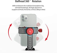 Load image into Gallery viewer, Cell Phone Tripod Mount, ULANZI ST-14 Smartphone Tripod Mount Adapter Aluminum with Cold Shoe, 360° Cell Phone Stand Holder Clamp for iPhone 13 12 11 Max Pro iPhone X XR Xs 6 7 Plus