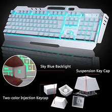 Load image into Gallery viewer, Wireless Keyboard and Mouse,Blue LED Backlit Rechargeable Keyboard Mouse with 3800mAh Battery Metal Panel,Removable Hand Rest Mechanical Feel Keyboard and 7 Color Gaming Mute Mouse for PC Gamers