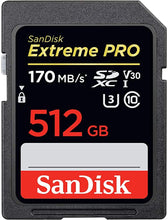Load image into Gallery viewer, SanDisk 512GB Extreme PRO SDXC UHS-I Card - C10, U3, V30, 4K UHD, SD Card - SDSDXXY-512G-GN4IN