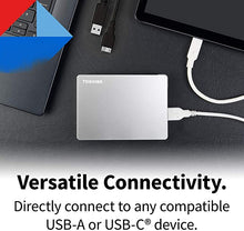 Load image into Gallery viewer, Toshiba Canvio Flex 2TB Portable External Hard Drive USB-C USB 3.0, Silver for PC, Mac, & Tablet - HDTX120XSCAA