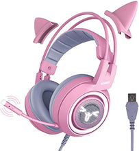 Load image into Gallery viewer, SOMIC G951pink Gaming Headset for PC, PS4, Laptop: 7.1 Virtual Surround Sound Detachable Cat Ear Headphones LED, USB, Lightweight Self-Adjusting Over Ear Headphones for Girlfriend Women